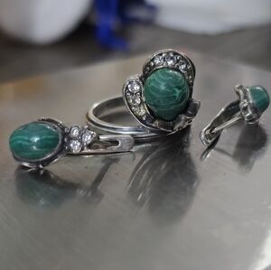 Russian Malachite, Zirconia In Silver